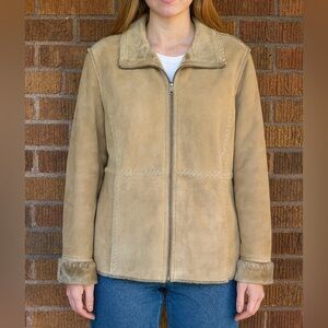 VTG Tan Suede Western Patchwork Jacket Coat Faux Fur Trim Marvin Richards Sz L